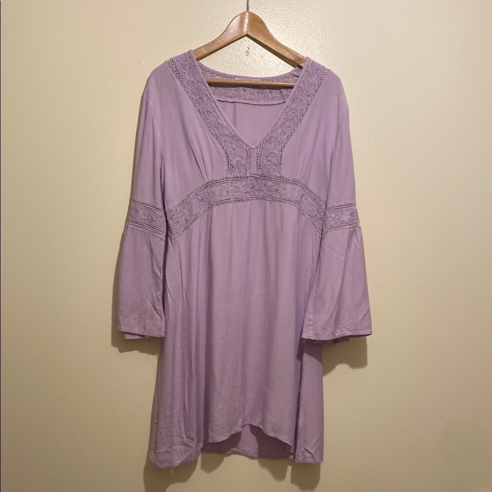 CALYPSO Rayon Lavender V-Neck Women's mini dress / tunic . Size L